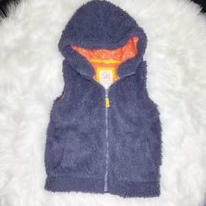 Mini Boden Fuzzy Purple Hooded Zip Vest Teddy Bear